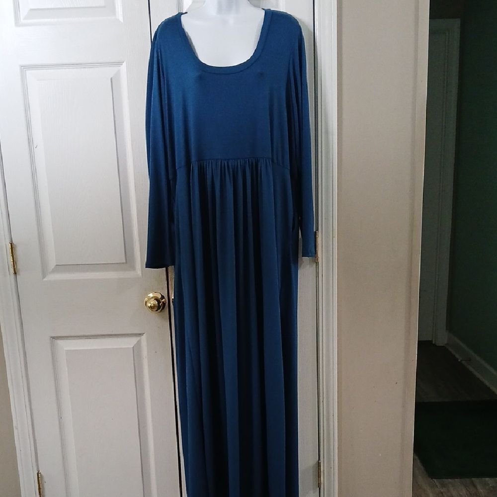 24seven comfort apparel long sleeve blue turquoise dress with pockets Sz 2X NWT